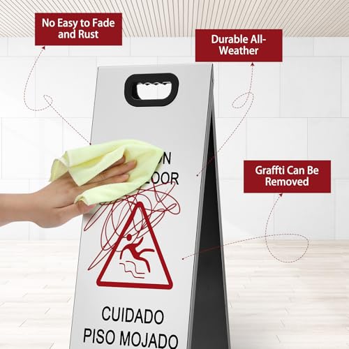 MorningRo 2 Pcs 24 Inch Stainless Steel Wet Floor Sign, Silver - color: Silver