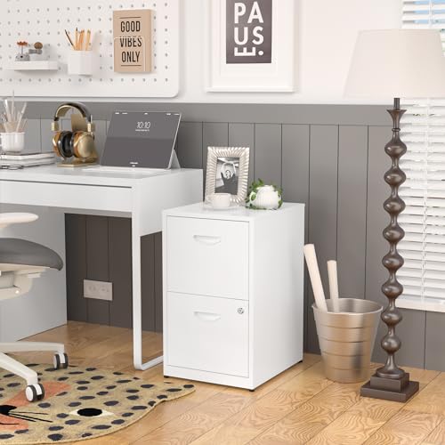 SteeLoong 2 Drawer File Cabinets,Metal Office File Cabinet with Lock,White - color: White, style: 2 Drawer Light Duty