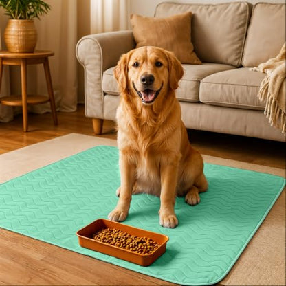 4 Pack Washable Pee Pads for Dogs 34" x 36", Waterproof Dog Training Pads - color: Green/Blue, size: 34x36 Inch (Pack of 4)