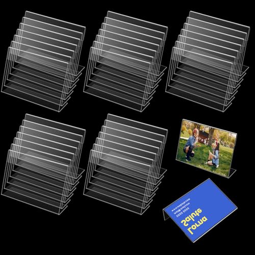 48 Pcs Small Acrylic Sign Holder 3.5"x2.4", Mini Acrylic Food Sign Labels for Party Buffet, Retail Price Display Holder, Clear Plastic Table Counter Top Stand for Place Cards, Name Card, Wedding Signs