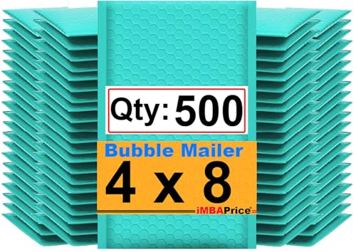 iMBAPrice 500-Pack #000 (4" x 8") Premium Hot Teal Color Self Seal Poly Bubble Mailers Padded Shipping Envelopes (Total 500 Bags) - color: Teal Poly Bubble, size: 4"x8" Poly (500 Envelopes) Value Pack