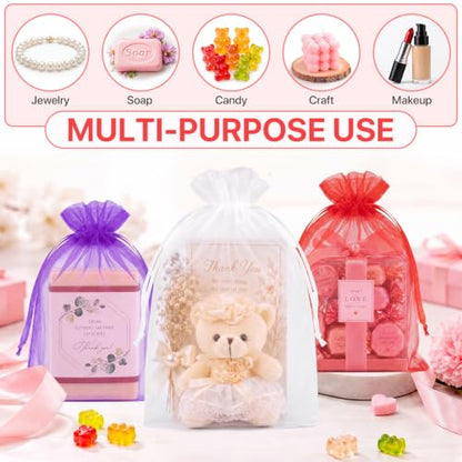 ANZNKU 100PCS Organza Bags 5x7 Red Small Gift Mesh Drawstring Goodie Bags - color: Red