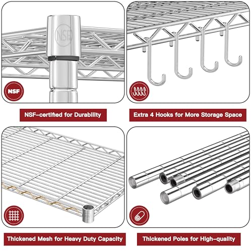 PrimeZone Wire Shelving 5 Tier Slim Steel Storage Metal Shelves with Wheels - size: 24" W x 18" D x 75" H