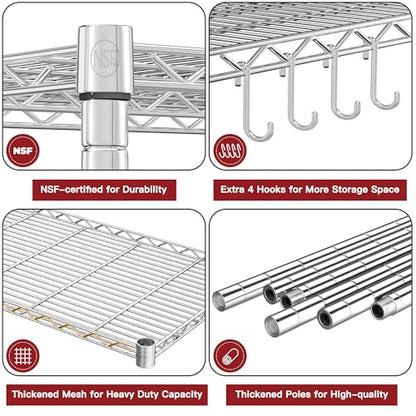 PrimeZone Wire Shelving 5 Tier Slim Steel Storage Metal Shelves with Wheels - size: 24" W x 18" D x 75" H