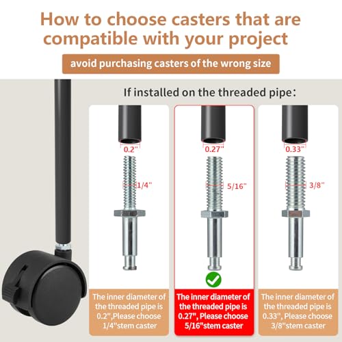 2" Nylon Plastic Stem Casters with Brake, 5/16"-18 Threaded Stem Furniture Wheel, Replacement Swivel Castors for Cart, Small Table, Metal Shelf, Bird Cage, 4 Pcs