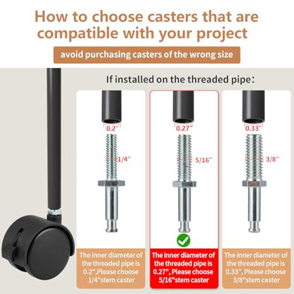 2" Nylon Plastic Stem Casters with Brake, 5/16"-18 Threaded Stem Furniture Wheel, Replacement Swivel Castors for Cart, Small Table, Metal Shelf, Bird Cage, 4 Pcs