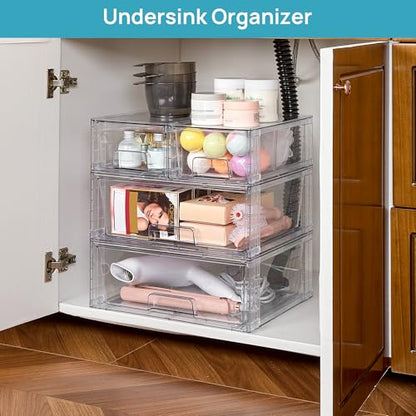 Vtopmart Clear Stackable Storage Drawers, 5 Pack Wide Storage Set - style: 3 Wide+2 Small