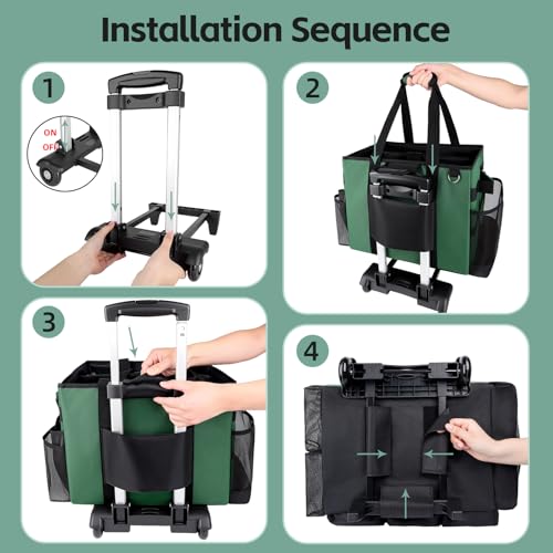 Large Rolling Cleaning Caddy Bag with Wheels, Cleaning Bag with Detachable Trolley, Cleaning Bags on Wheels for Housekeepers, Cleaning Cart Supplies Organizer for Home, Car, Picnic (Green) - color: Green