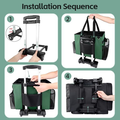 Large Rolling Cleaning Caddy Bag with Wheels, Cleaning Bag with Detachable Trolley, Cleaning Bags on Wheels for Housekeepers, Cleaning Cart Supplies Organizer for Home, Car, Picnic (Green) - color: Green