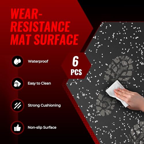 SUPERJARE 0.79'' Extra-Thick 6 Pcs 24 Sq Ft Exercise Equipment Mats - color: Black/Grey, size: 6 Tiles (24 Sq Ft)