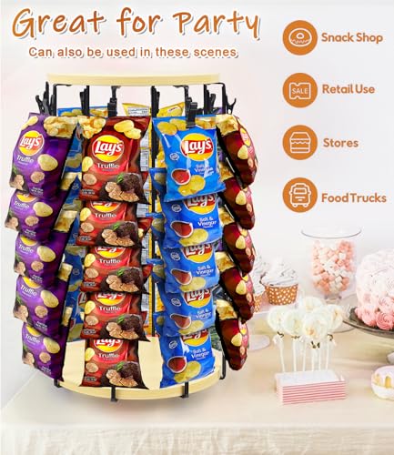 Chip Rack Display Stand, 5 Tier 40 Clips Display Stand, Rotating - color: Light Wood- 2025 Upgraded