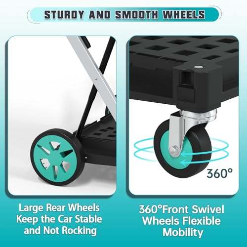 Collapsible Shopping Cart, Foldable Shopping Cart with 2 Storage Crates, 350 LBS Capacity 2-Tier Multi Use Heavy Duty Adjustable Grocery Carts for Supermarket, Office and Outdoor