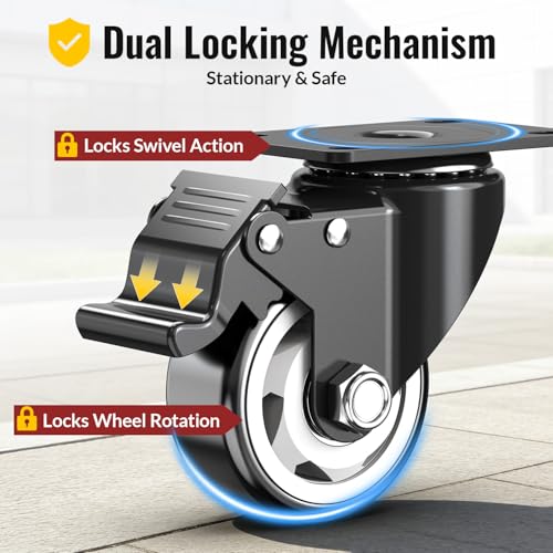 HOLKIE 3 Inch Heavy Duty PP Swivel Casters, Dual Brake, 4 Pack - style: 3"