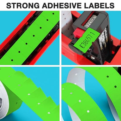 30 Rolls 15000pcs White Price Gun Labels for Mx-5500 Labeller White Pricemarker Stickers Plus 3 Piece Refill Ink Rolls (Green) - color: Neon Green