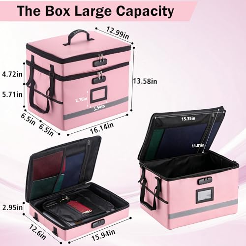 EXLIFBAG Fireproof File Organizer with Lock, 2 Layer - color: Pink, size: 2 Layer