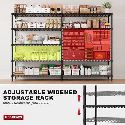 REIBII 70" W Storage Shelves Heavy Duty Load 1600LBS, Metal Shelving 5-Tier Wire Shelving Unit Metal Shelves for Storage Adjustable Shelving Rack for Pantry Kitchen 70" W*15.8" D*72.4" H, 2 Pack - style: 2 set-Black-70" W*15.8" D*72.4" H