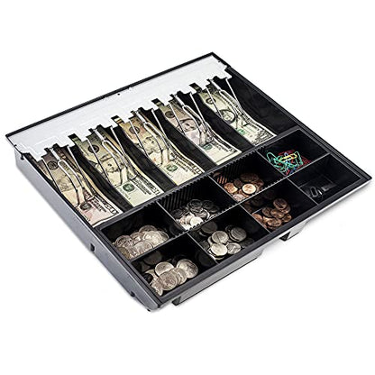 Volcora Cash Drawer Tray - 14.1 x 13 x 2.5 Inch Cash Register Insert - 5 Bill / 8 Coin Replacement Cash Tray - Stainless Steel Currency Compartment - 16" Cash Registers with Fully Removable Tray - size: 14.1" x 14.1" x 2.5"