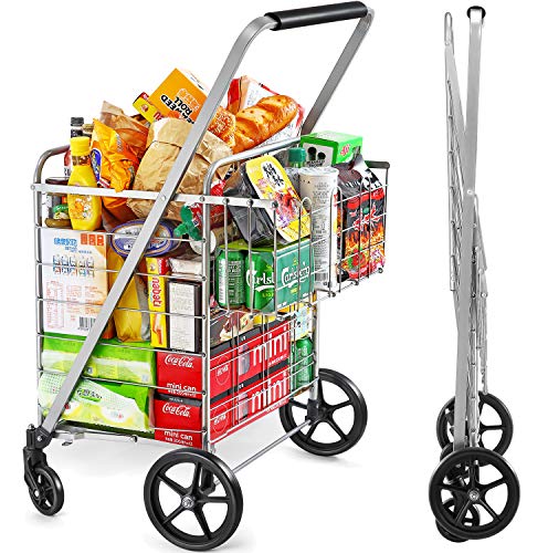 Wellmax Heavy Duty Grocery Cart, Metal Folding Shopping Cart, 160 lb Max - size: Jumbo