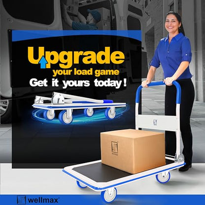 Wellmax Push Cart Dolly, Foldable Moving Platform Flat Cart, 660 lb, Blue - color: Blue, size: 660 Lbs