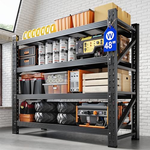 Yizosh 48" W Metal Garage Storage Shelves,Heavy Duty Adjustable Steel Organization Shelving,Utility Rack Shelf,48" W x 24" D x 69" H for Basement,Warehouse,Industrial - size: 48"Wx24"Dx69"H