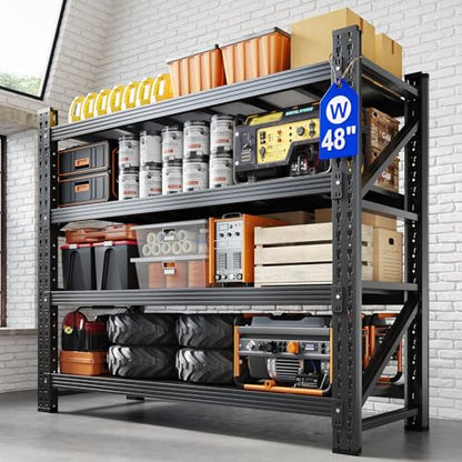 Yizosh 48" W Metal Garage Storage Shelves,Heavy Duty Adjustable Steel Organization Shelving,Utility Rack Shelf,48" W x 24" D x 69" H for Basement,Warehouse,Industrial - size: 48"Wx24"Dx69"H