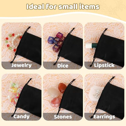 Tapleap 12Pcs Small Jewelry Bags, 3x4” Black Velvet Drawstring Coin Pouch - color: Black, size: 3x4in