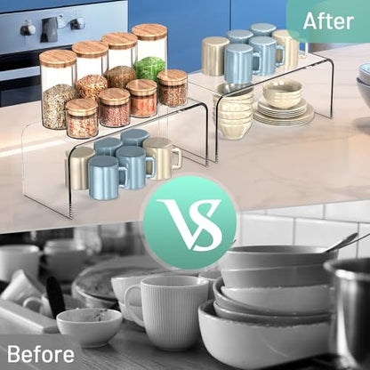 Clear Cabinet Shelf Organizers, 2 Pack Shelf Risers Kitchen Cabinets, Spice Rack for Dishes, Soda Cans and Cup（11.8 x 4.72 x 4.72 Inch） - size: 2 Pack