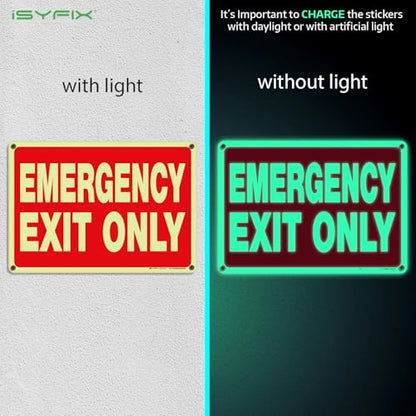 iSYFIX Emergency Exit Only Glow in the Dark Sign, 10x7 Inch, 12 Pack - size: 12 Pk 10x7, style: Plastic Glow