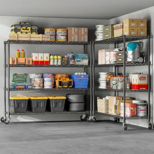 48" W Storage Shelves 1500LBS Metal Shelving Unit with Wheels, Adjustable Garage Shelving Heavy Duty Wire Rack with Liners for Pantry Warehouse Commercial Office, 48" W x 18" D x 76.77" H - size: 48" W x 18" D x 76.77" H-4 Tier