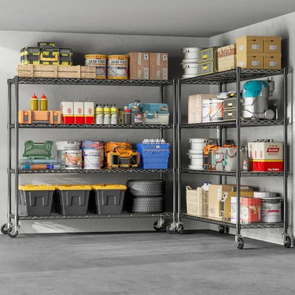 48" W Storage Shelves 1500LBS Metal Shelving Unit with Wheels, Adjustable Garage Shelving Heavy Duty Wire Rack with Liners for Pantry Warehouse Commercial Office, 48" W x 18" D x 76.77" H - size: 48" W x 18" D x 76.77" H-4 Tier