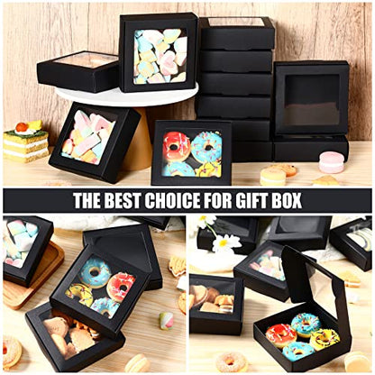Zonon 30 Pcs Kraft Paper Boxes with Window 4.13 x 4.13 x 1.18 Inch (Black) - color: Black