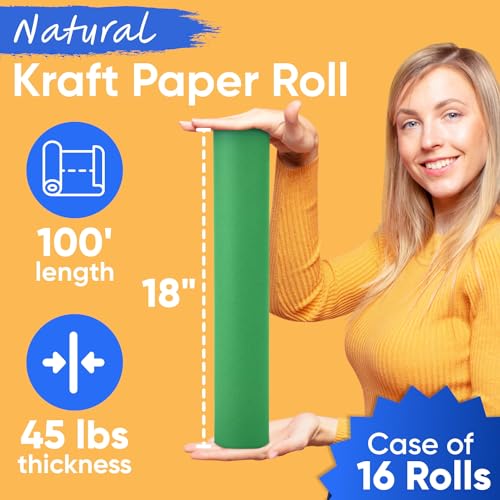 18" x 1200" (100 ft) Green Kraft Paper Roll (Case of 16 Rolls), Made in USA - color: Green, style: Bulk Case - 1 Color