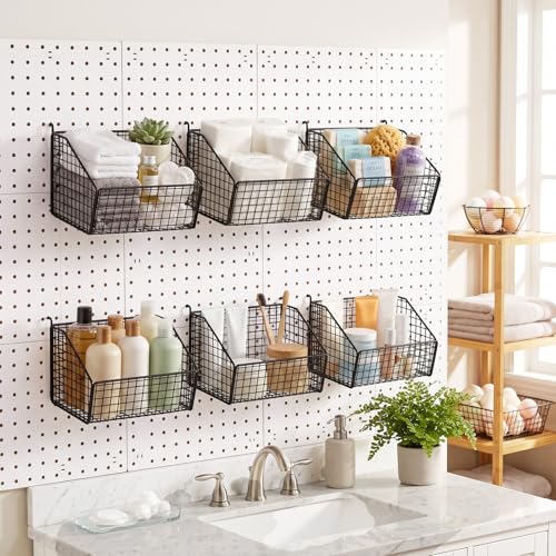 Reallnaive 6 Pack Black Pegboard Baskets 7.1 x 7.1 x 5.5 Inch - color: Black, size: 7.1 x 7.1 x 5.5 Inch