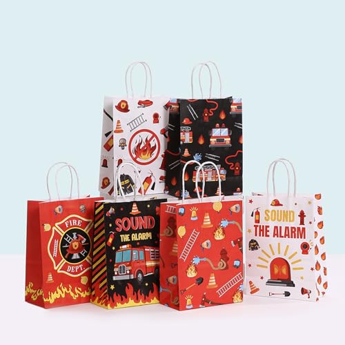 piqiya Fire Truck Party Favor Bags,24pcs Firetruck Gift Treat Goodie Bag for Fire Safety Awareness Events,Firefighter Candy Treat Paper Bag, Gift Bags for Fireman Birthday Party Rescue - color: Firetruck