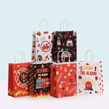 piqiya Fire Truck Party Favor Bags,24pcs Firetruck Gift Treat Goodie Bag for Fire Safety Awareness Events,Firefighter Candy Treat Paper Bag, Gift Bags for Fireman Birthday Party Rescue - color: Firetruck