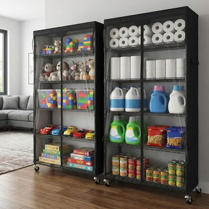 Wire Shelf Rack with 600D Oxford Cover & Wheels, 30"W x 14"D x 72"H - size: 6-Shelf 30"W x 14"D x 72"H W/Cover