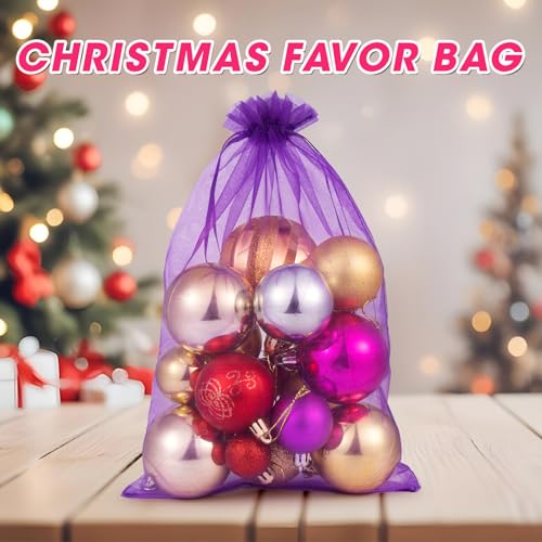 ANZNKU 50 Pcs Large Organza Bags 8x12, Purple Small Gift Bags Drawstring - color: Purple