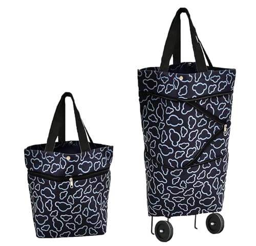 Collapsible Shopping Bag with Wheels Portable Shopping Cart with 360° Swivel Wheels Rolling Tote Bag Reusable Grocery Bag Trolley Bag on Wheels for Travel Shopping and Daily Use(Black) - color: Black