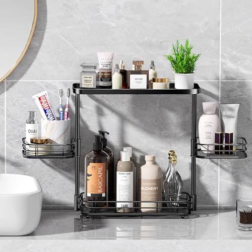 VITVITI 3 Tier Bathroom Organizer Countertop, Counter Storage Shelf, Black - color: 3 Tier Rotating Black