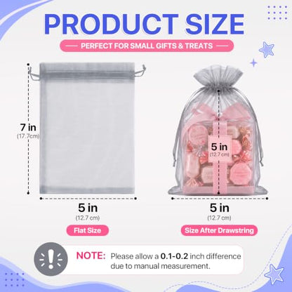 ANZNKU 100PCS Organza Bags 5x7 Grey Small Gift Mesh Drawstring Goodie Bags - color: Grey