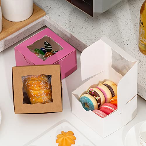 100Pcs Paper Cookie Boxes With Window Small Bakery Boxes 4x4x2.5 Inches Mini Cake Boxes For Pastries,Cupcakes,Desserts,Donuts,Chocolate Strawberries,Candy,Treat Boxes(4 * 4 * 2.5,White) - color: White