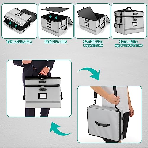 EXLIFBAG Fireproof File Organizer with Lock, 2 Layer - color: Grey, size: 2 Layer