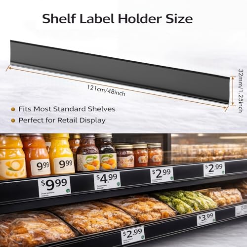 Fainne 25 Pcs Shelf Label Strips, 1.25" H X 48" L, Black - color: Black, size: 1.25"H X 48"L