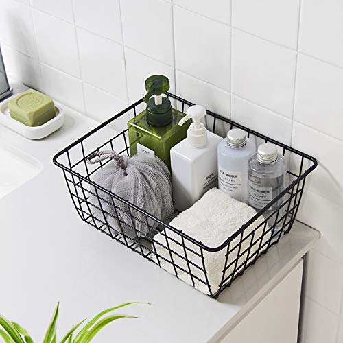 LeleCAT Wire Storage Baskets,Metal Wire Food Storage Organizer Bin Basket with Handles for Kitchen Cabinets, Pantry, Bathroom, Closets, Garage,Black 4 Pack - size: 4 Pack