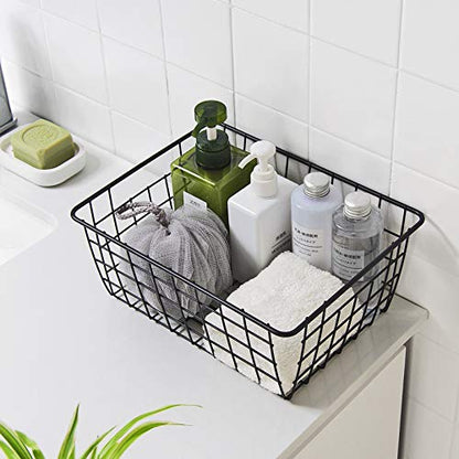 LeleCAT Wire Storage Baskets,Metal Wire Food Storage Organizer Bin Basket with Handles for Kitchen Cabinets, Pantry, Bathroom, Closets, Garage,Black 4 Pack - size: 4 Pack