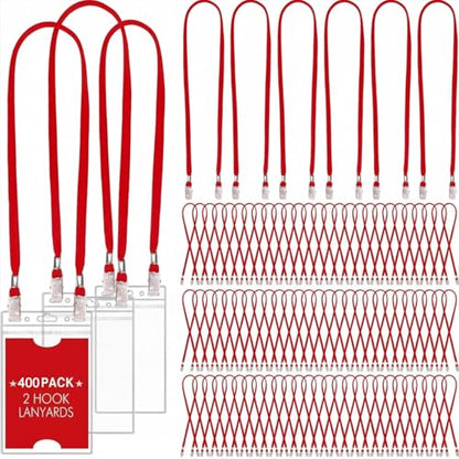 Patelai 400 Pack Double Clip Lanyards Bulk Face Mask Lanyards, Red - color: Red