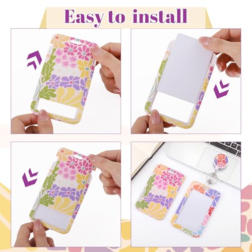 3 Pack Floral Retractable Badge Holders with Vertical Id Card Holders - color: Bloom