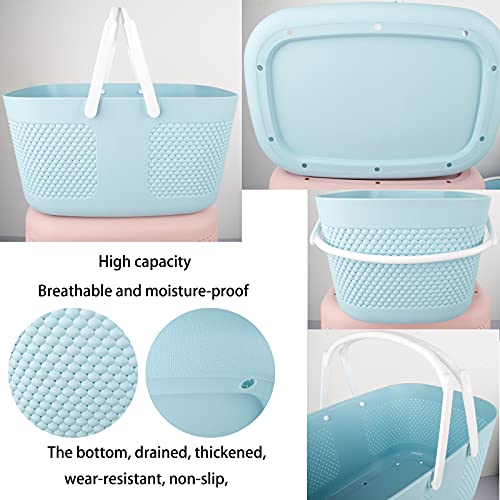 rejomiik Portable Plastic Shower Caddy Basket Organizer with Handles, Blue - color: Blue