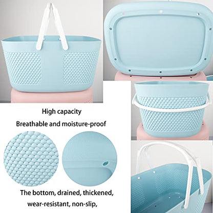 rejomiik Portable Plastic Shower Caddy Basket Organizer with Handles, Blue - color: Blue
