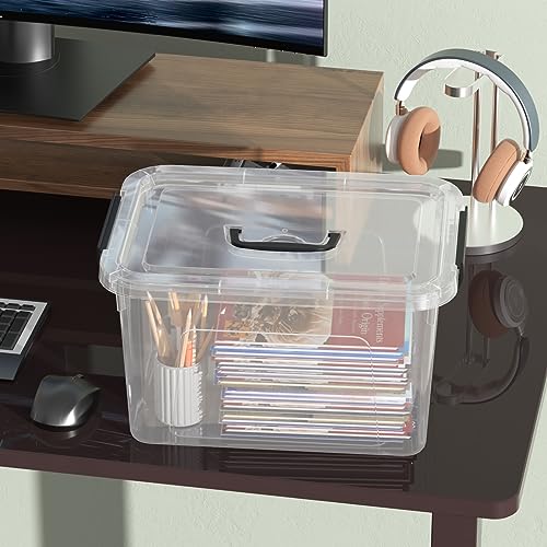 12 Qt Clear Tote Box, Plastic Storage Bin with Lid & Handle Set of 6 - size: 12 Quarts